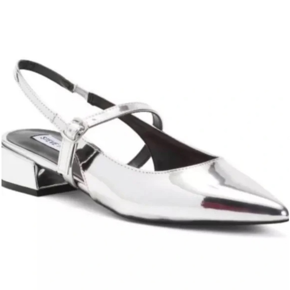 New Steve Madden Anyaa Metallic Silver Mary Jane Flats sling back block heel 7.5